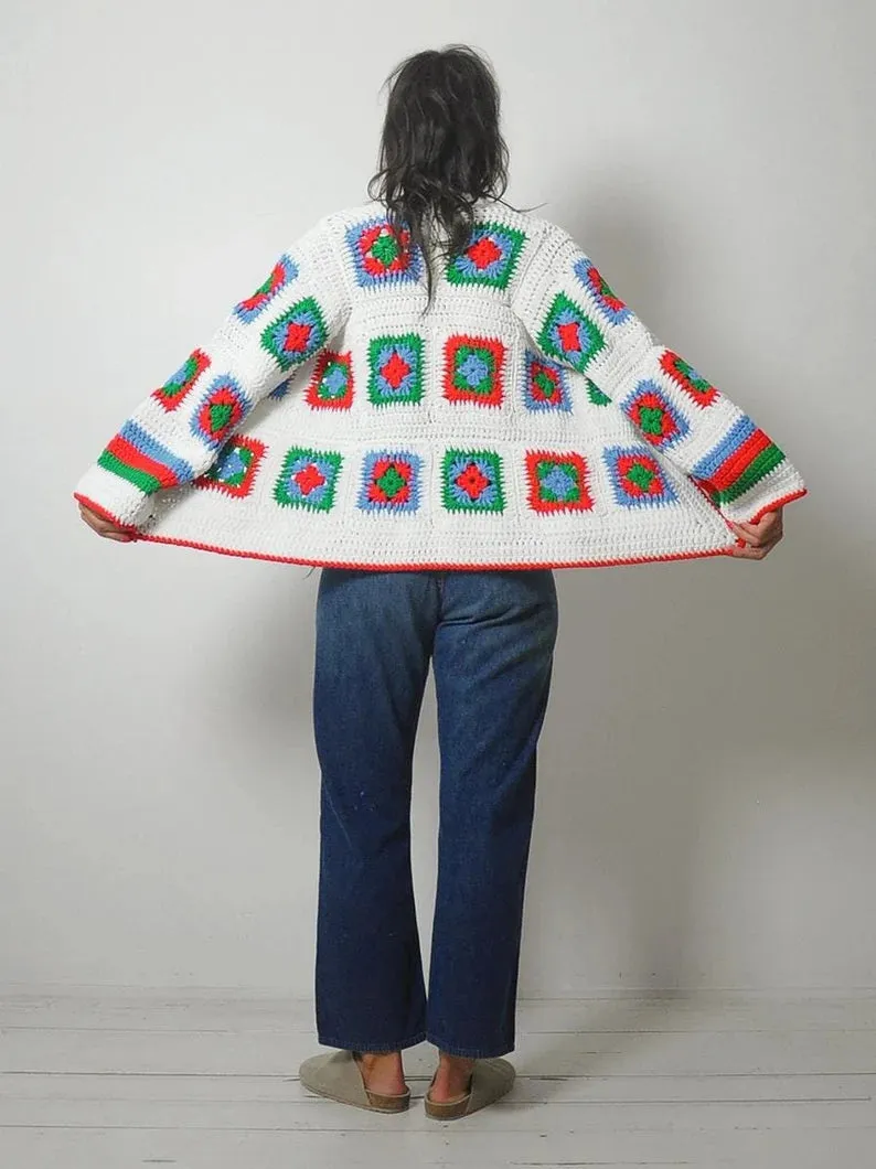 1970's Quilted Crochet Cardigan