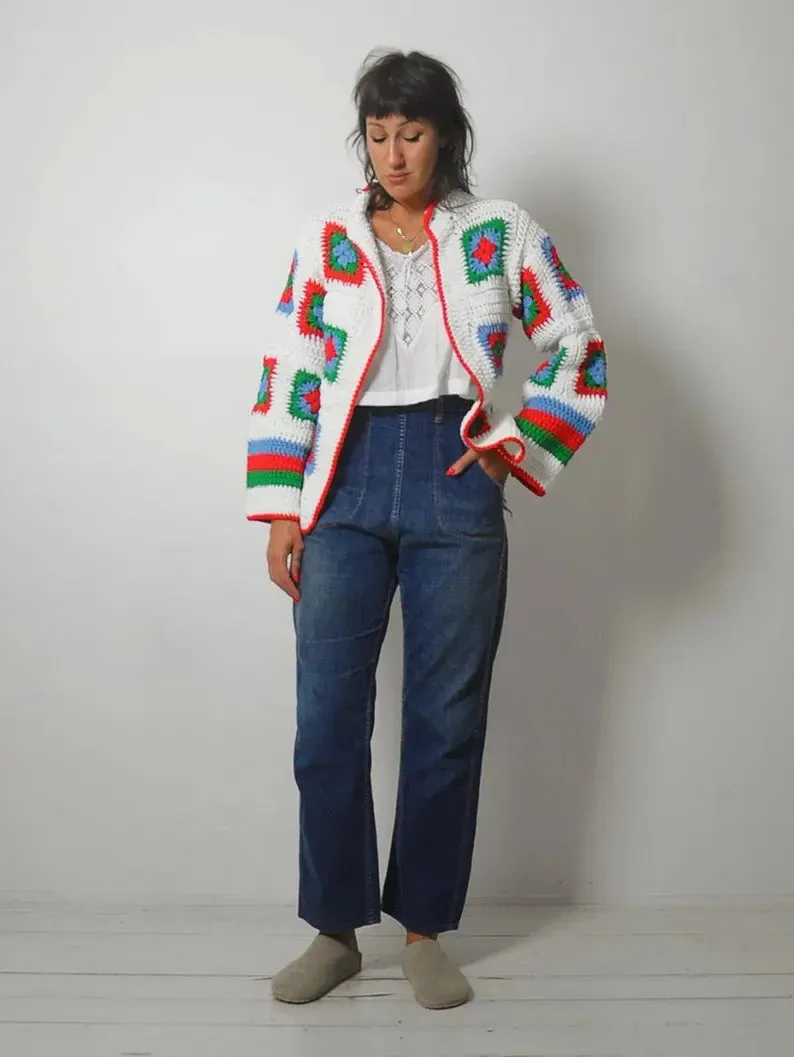 1970's Quilted Crochet Cardigan