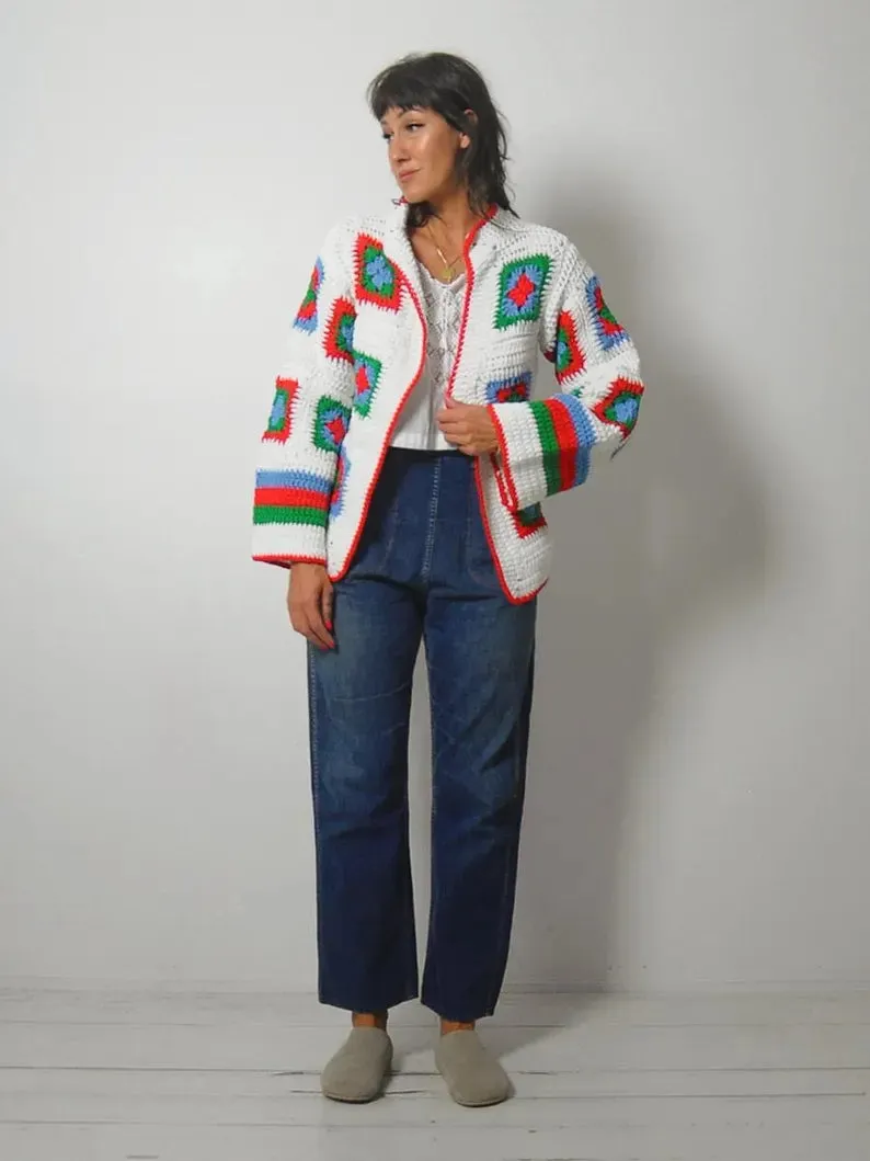 1970's Quilted Crochet Cardigan