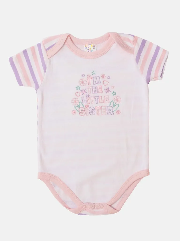 Baby Girl "Little Sister" Watch Me Grow 5-piece Set- White & Baby Pink