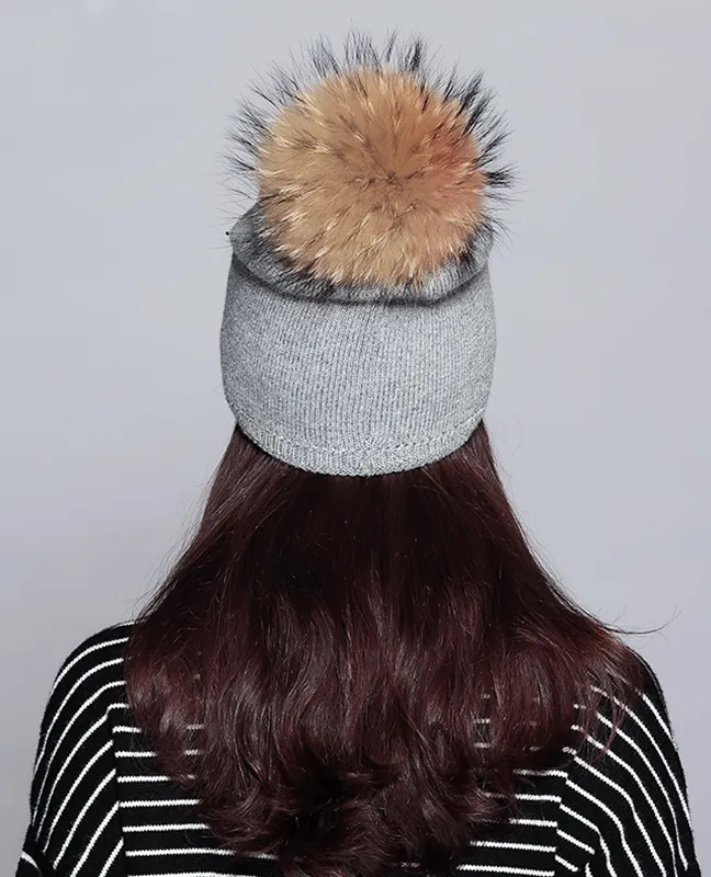 Raccoon Fur Rhinestone Beanie