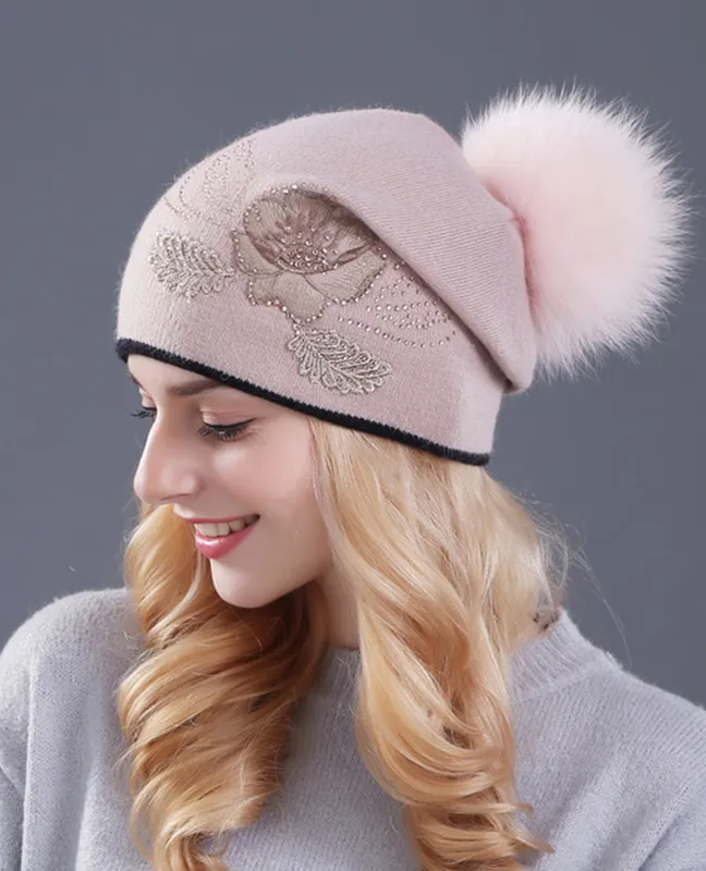 Real fox fur beanie