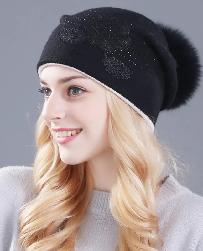 Real fox fur beanie