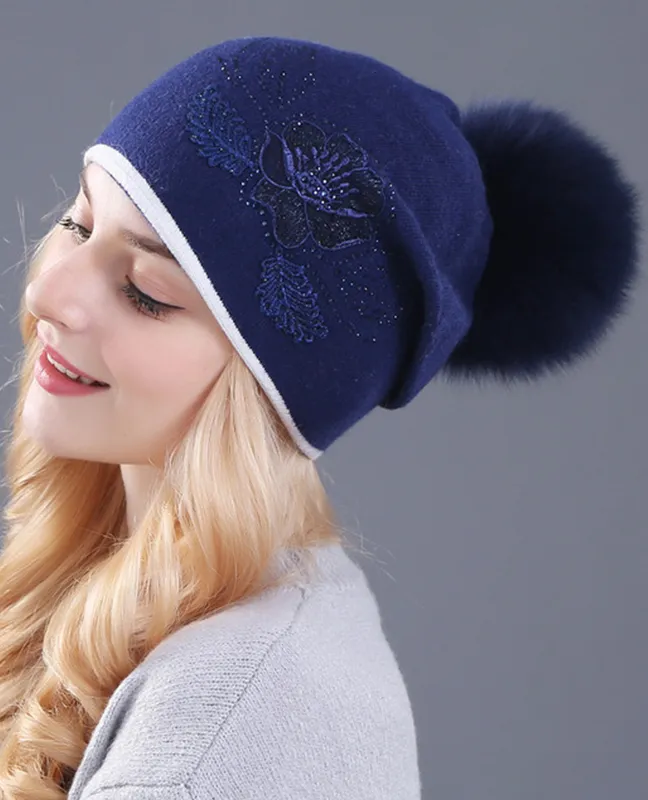 Real fox fur beanie