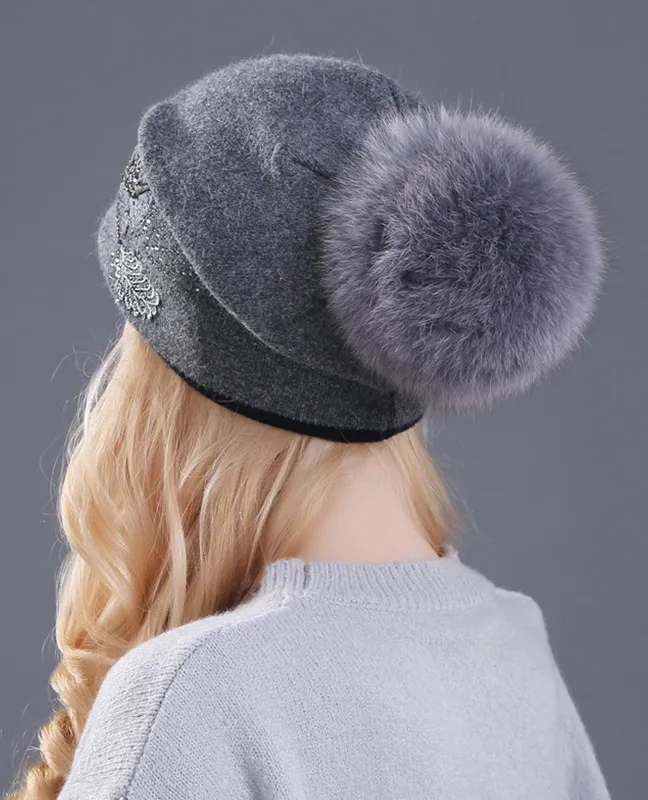 Real fox fur beanie