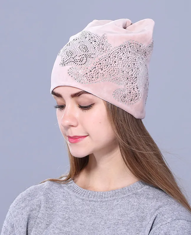 Rhinestone kitty Flannelette beanie