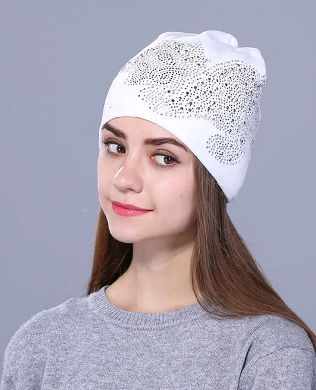 Rhinestone kitty Flannelette beanie
