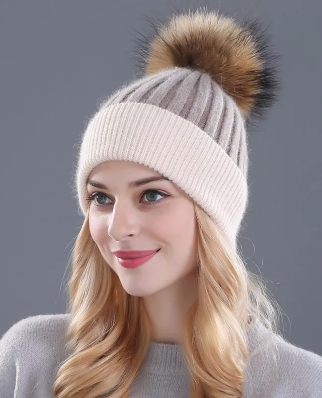 Rhinestone Natural Fur Beanie