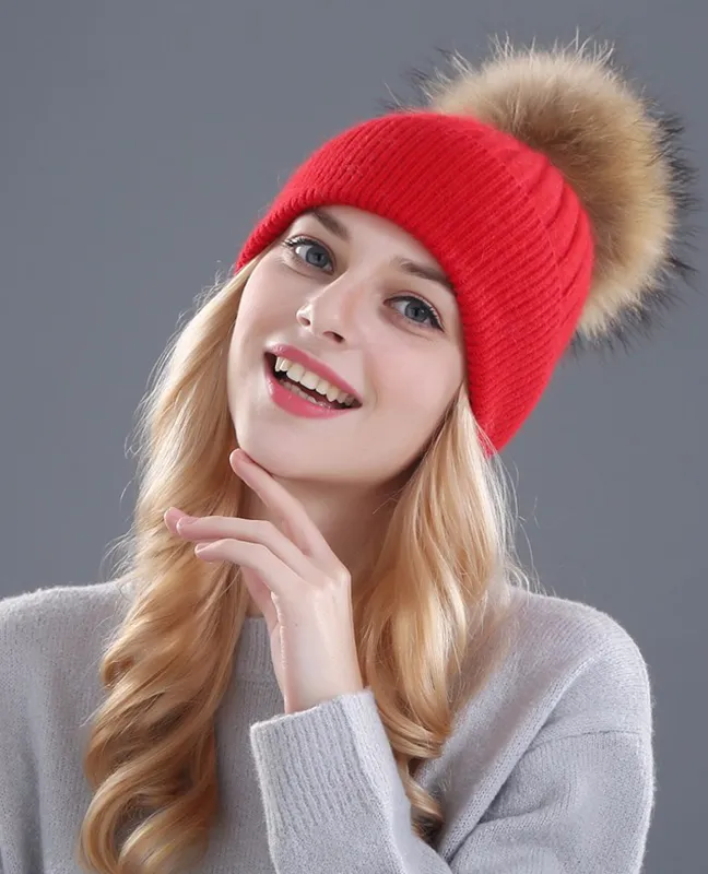 Rhinestone Natural Fur Beanie