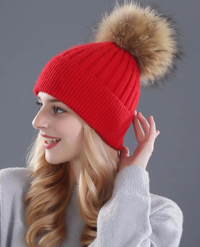 Rhinestone Natural Fur Beanie