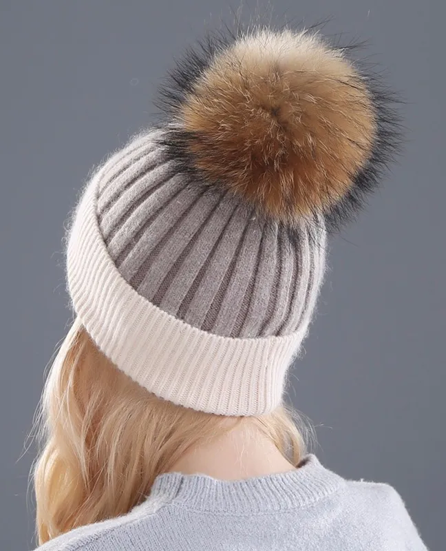 Rhinestone Natural Fur Beanie