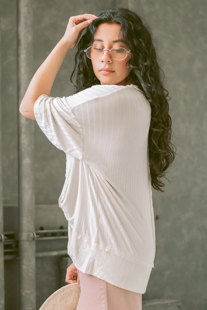 Ribbed Drop Shoulder Top | Sand Beige