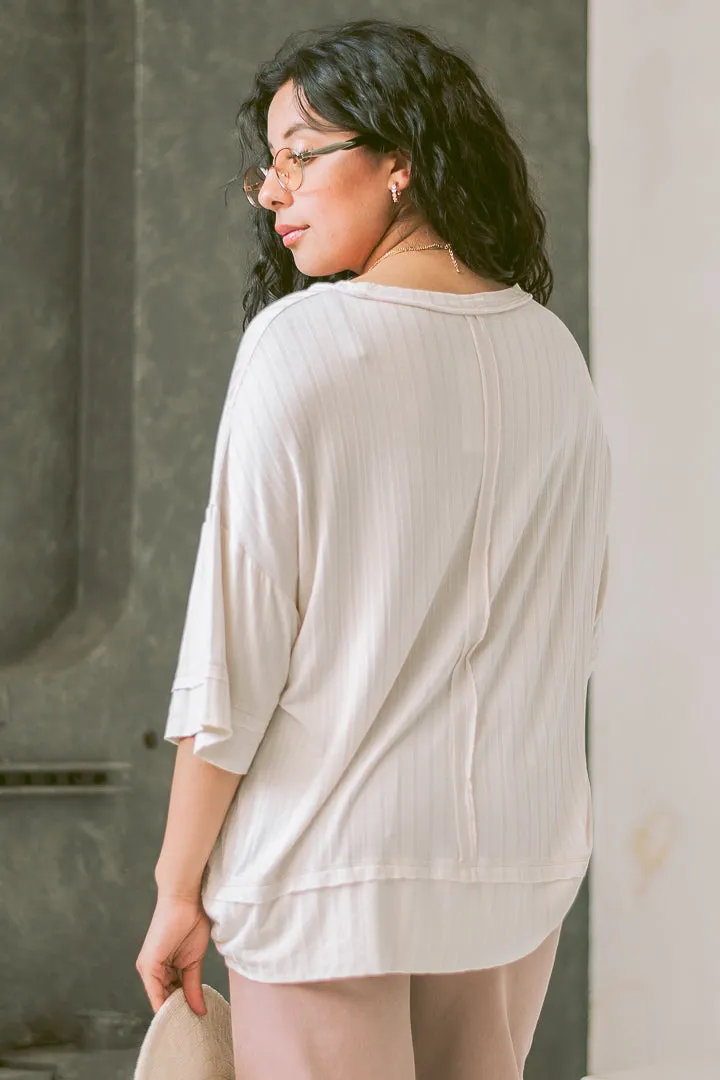 Ribbed Drop Shoulder Top | Sand Beige