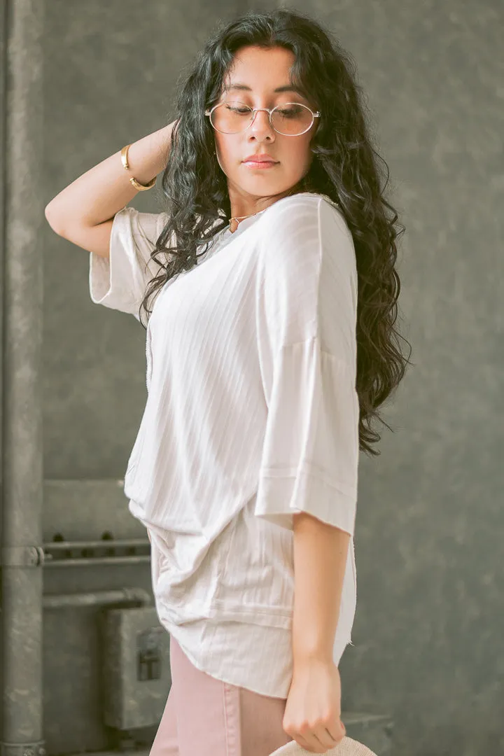 Ribbed Drop Shoulder Top | Sand Beige