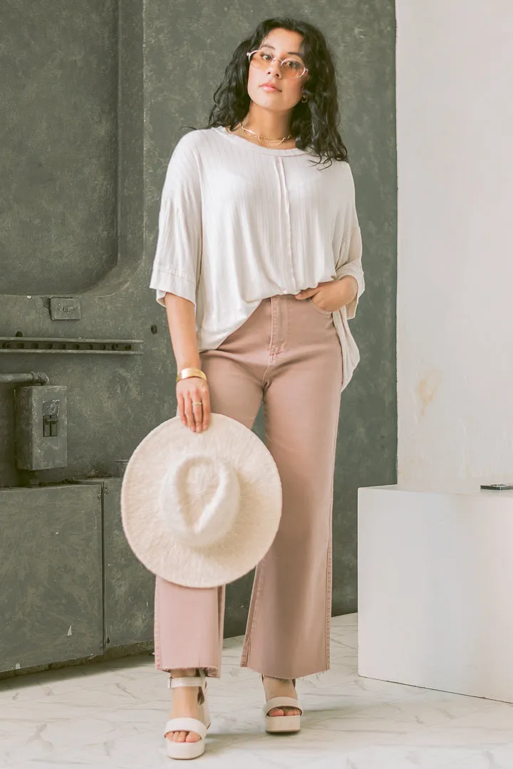 Ribbed Drop Shoulder Top | Sand Beige