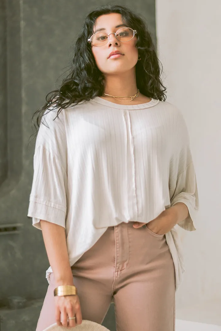 Ribbed Drop Shoulder Top | Sand Beige