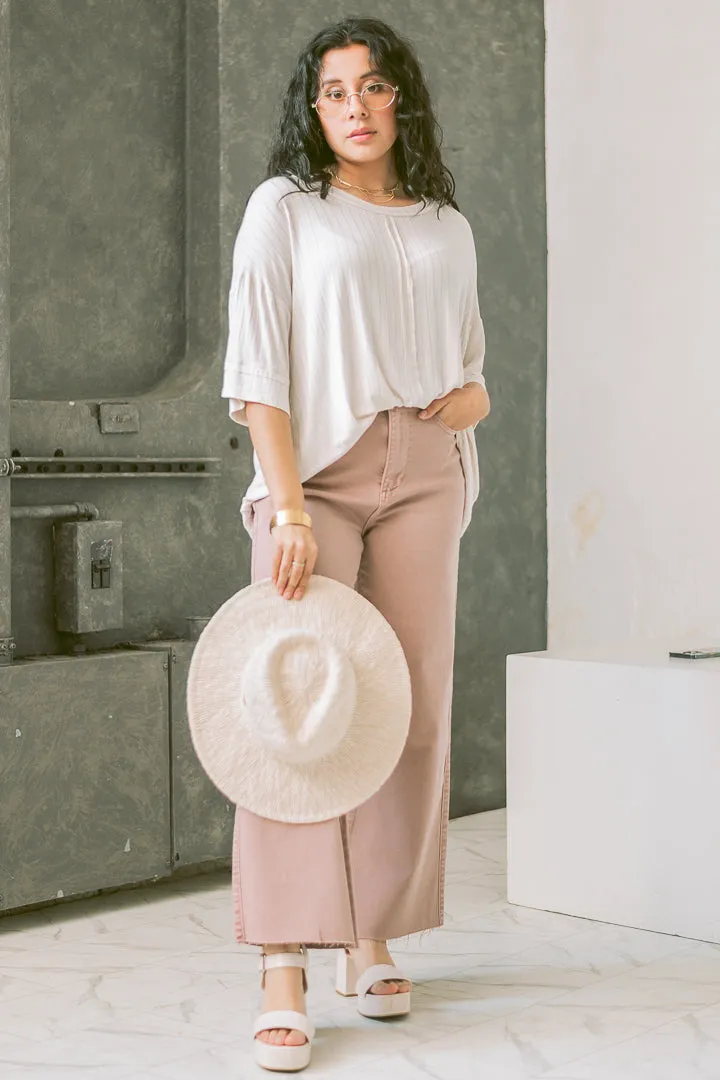 Ribbed Drop Shoulder Top | Sand Beige