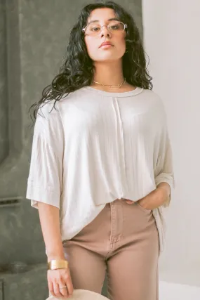 Ribbed Drop Shoulder Top | Sand Beige