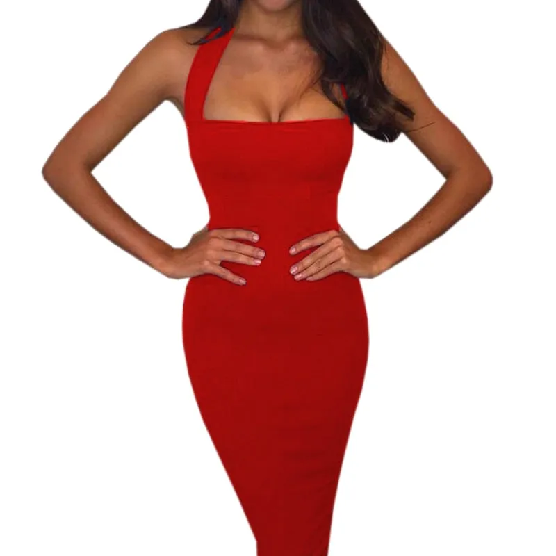 VenusFox Bandage Bodycon Dress Party Dresses Sleeveless Knee-Length