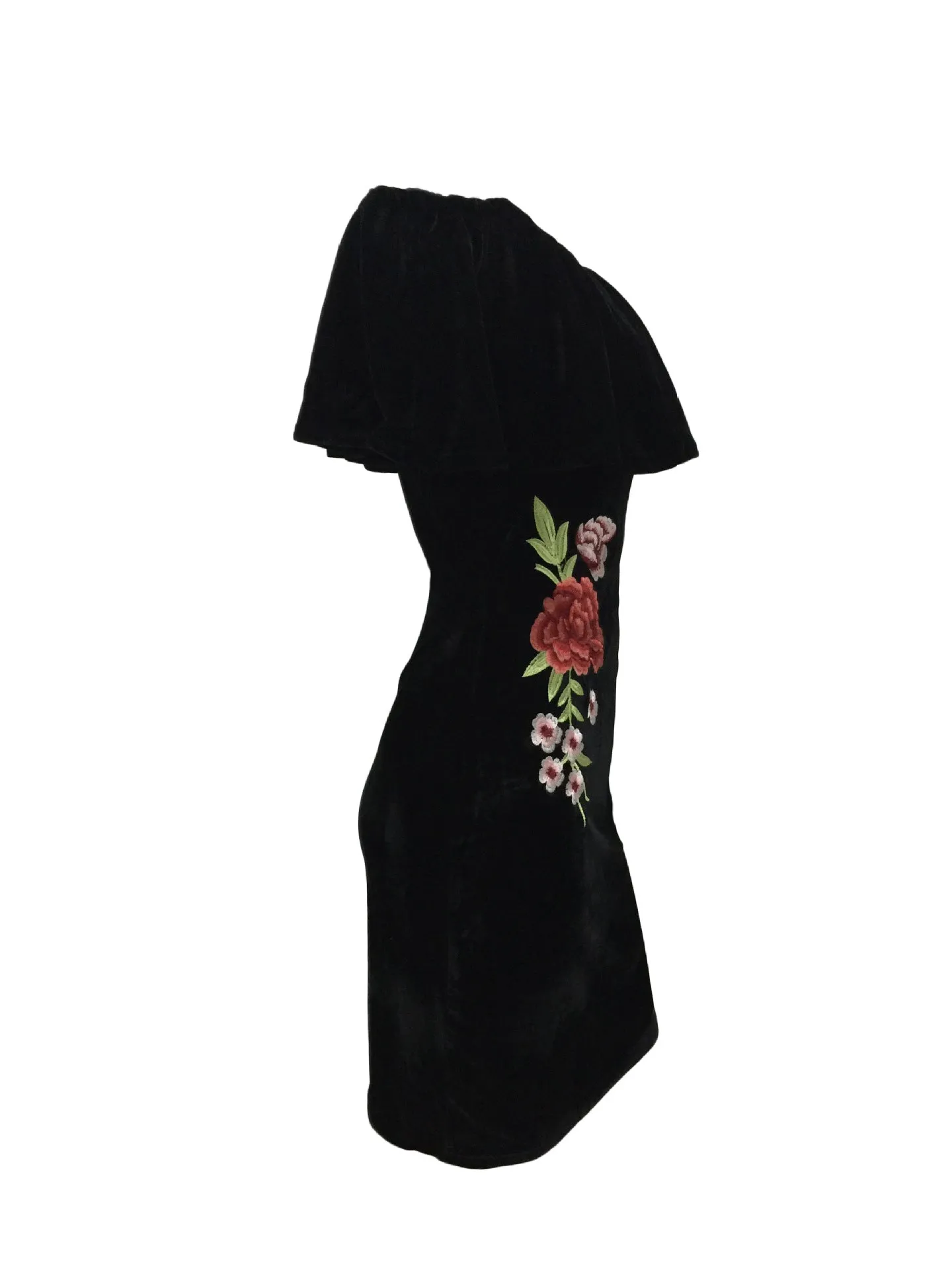 VenusFox Off Shoulder Ruffle Bodycon Embroidery Mini Dress