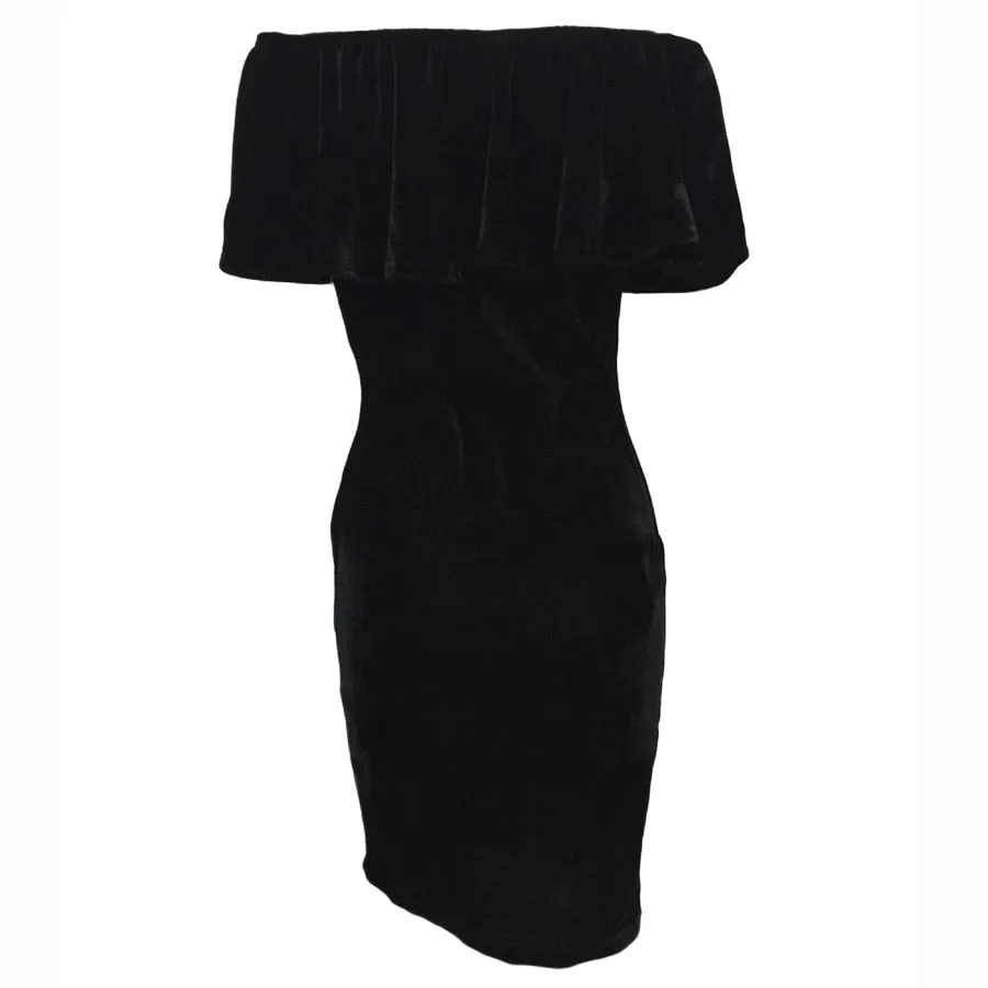 VenusFox Off Shoulder Ruffle Bodycon Embroidery Mini Dress